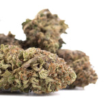 Green and brown cherry truffle greenhouse thca hemp flower buds with frosty texture and rich terpene profile