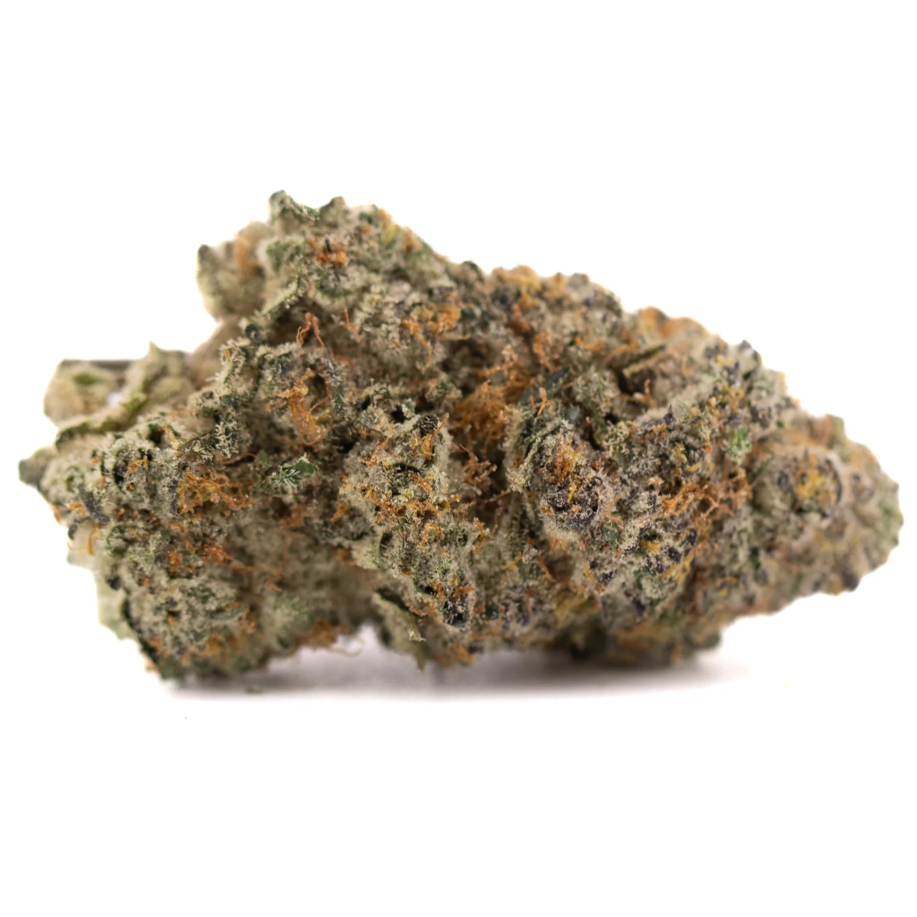 Dense green and orange trichome covered cannabis bud of chicken and waffles indoor thca flower for hemp flower wholesale
