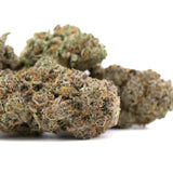 Mature chicken and waffles indoor thca flower buds with dense frosty texture and orange pistils grown in indoor cultivation