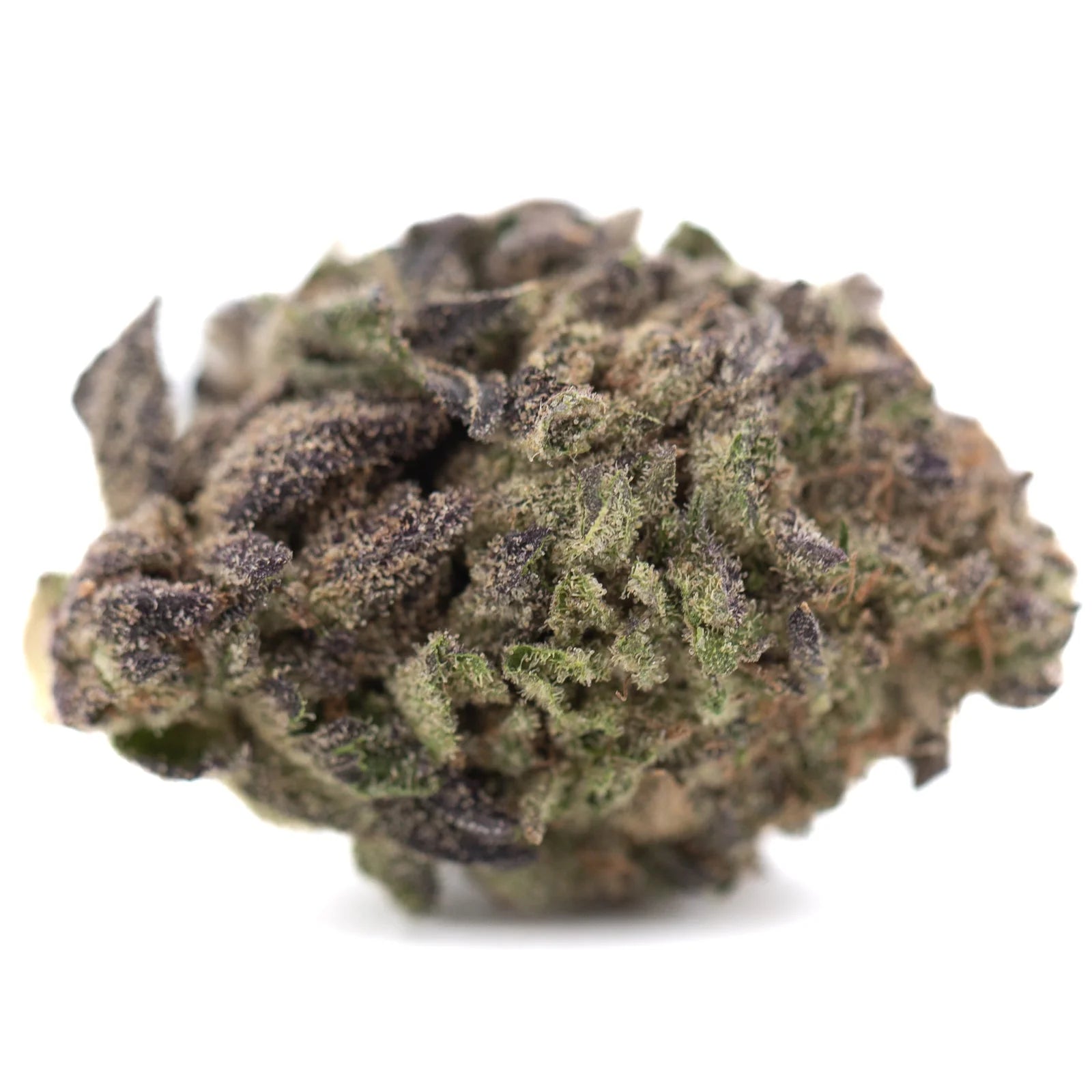 Dense textured chicken and waffles thca hemp flower with green and purplish hues covered in fine trichomes greenhouse hemp flower
