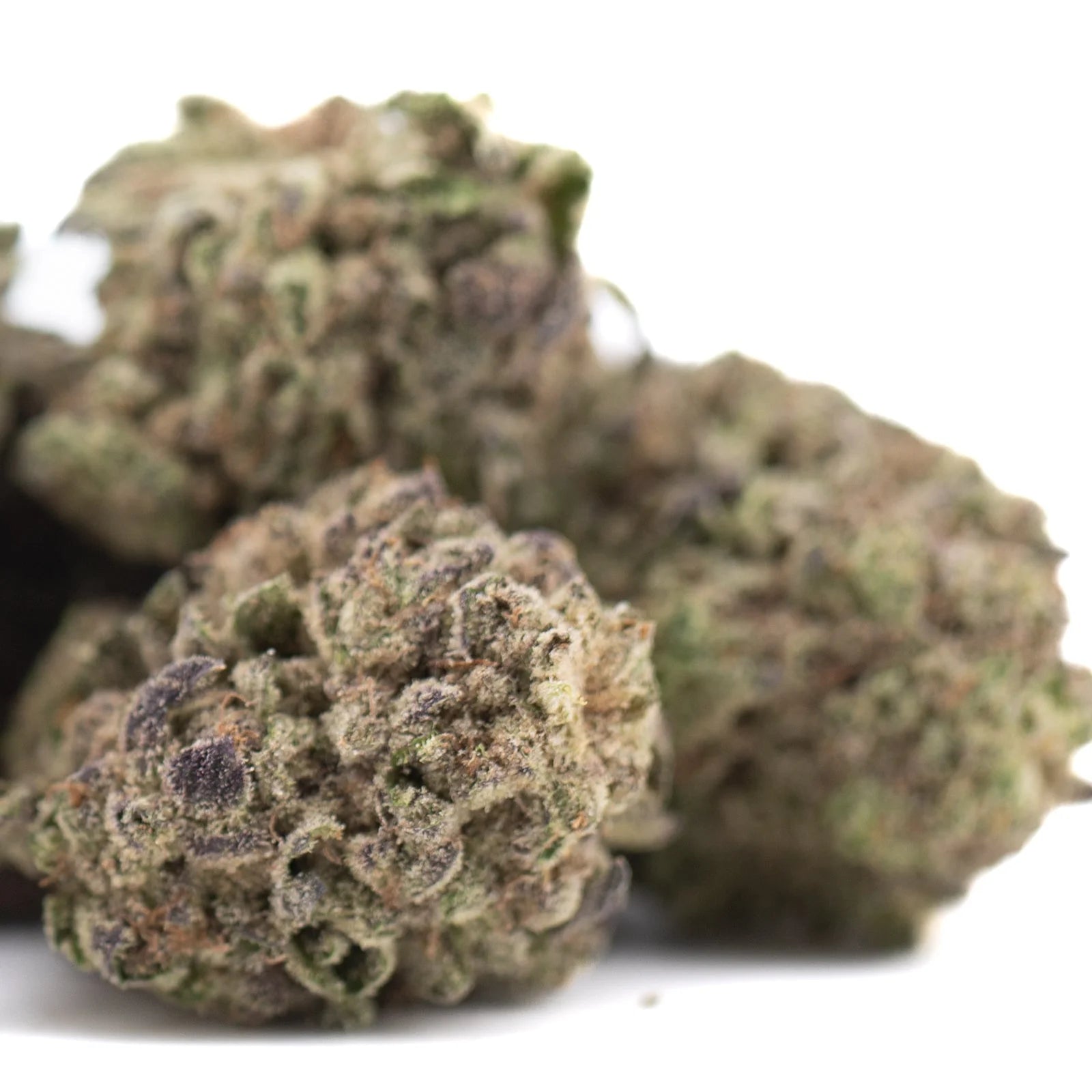 Mature chicken and waffles thca hemp flower with dense green and purple trichomes from greenhouse london pound cake