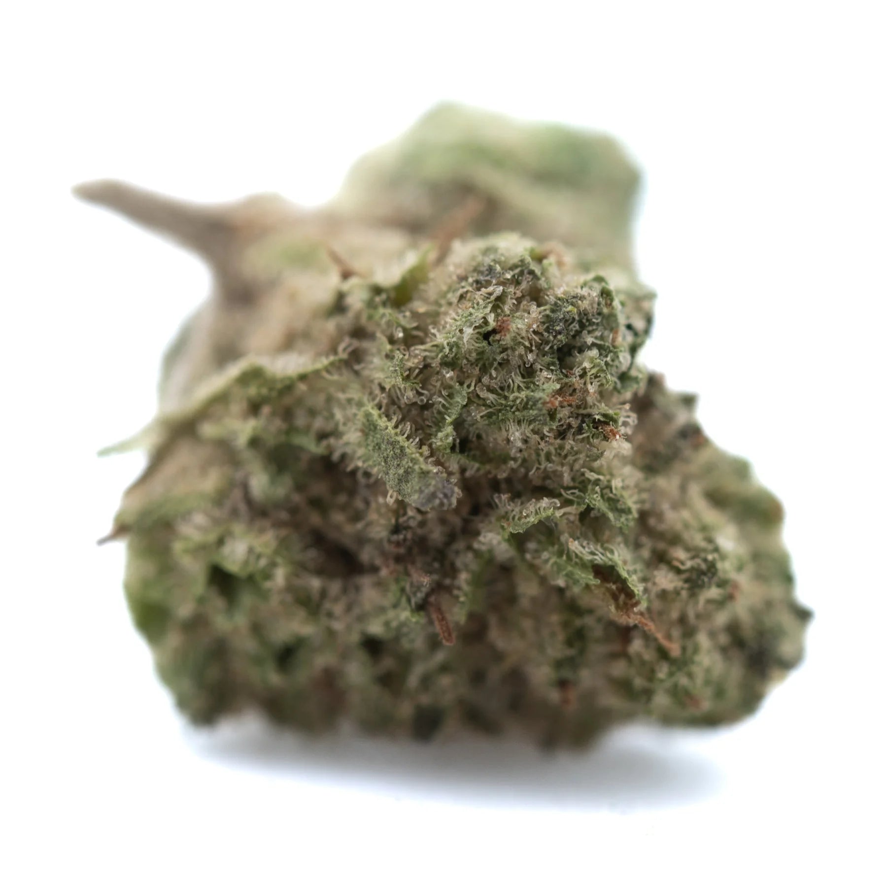Dense green chicken and waffles thca greenhouse smalls hemp flower with fine trichomes and subtle brown hints