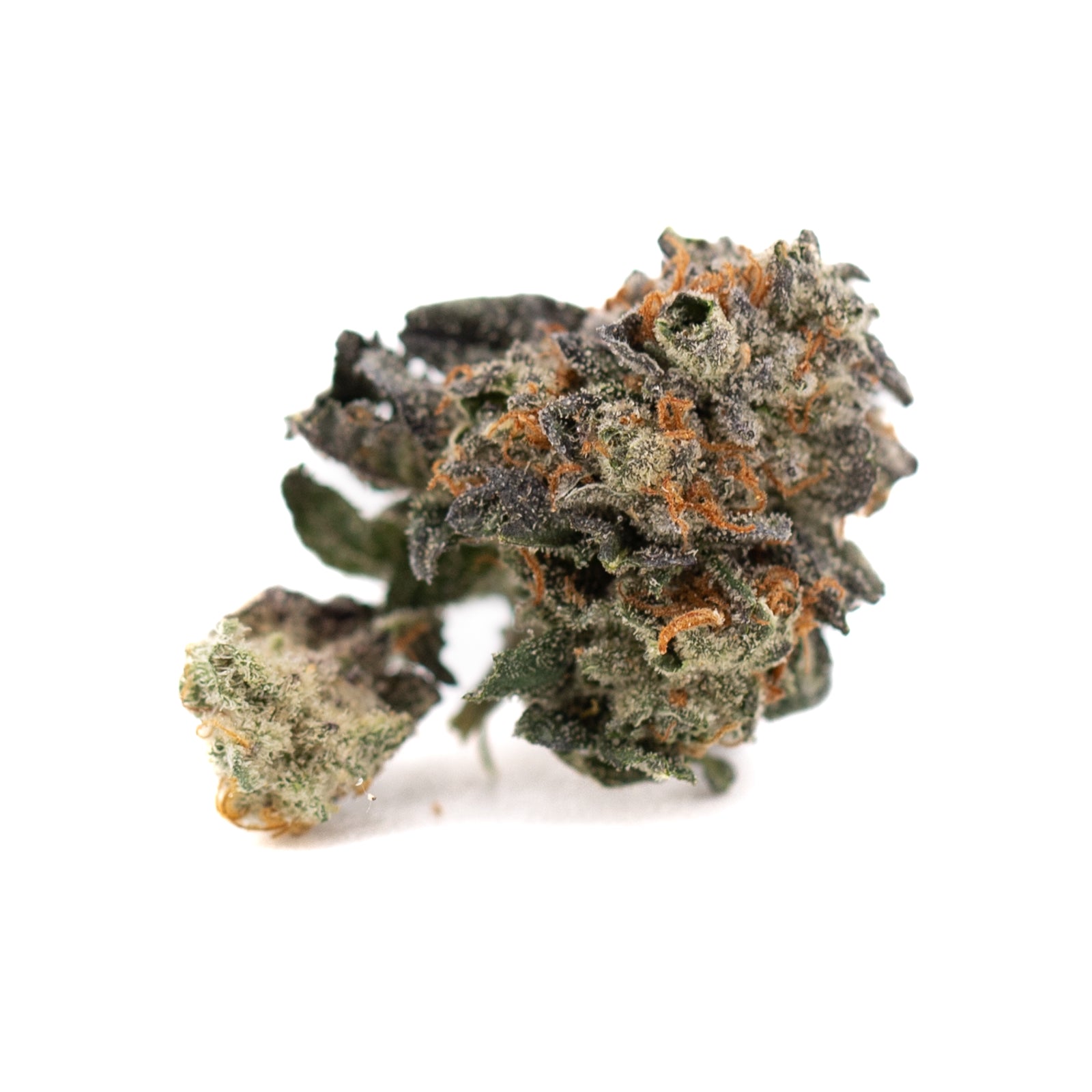Chunky Monkey Indoor THCa Flower Smalls with green, purple, orange hairs and trichomes