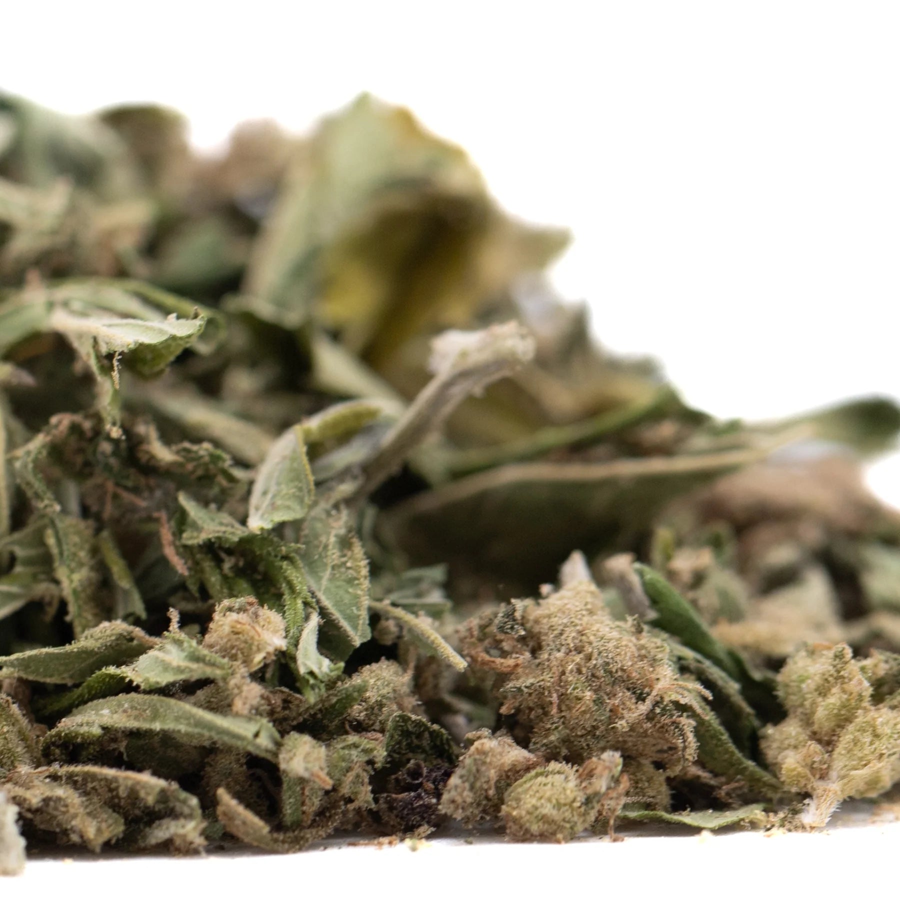 Dried cola full-term thca trim with creamy strawberry cheesecake hues and white trichome coating for wholesale use