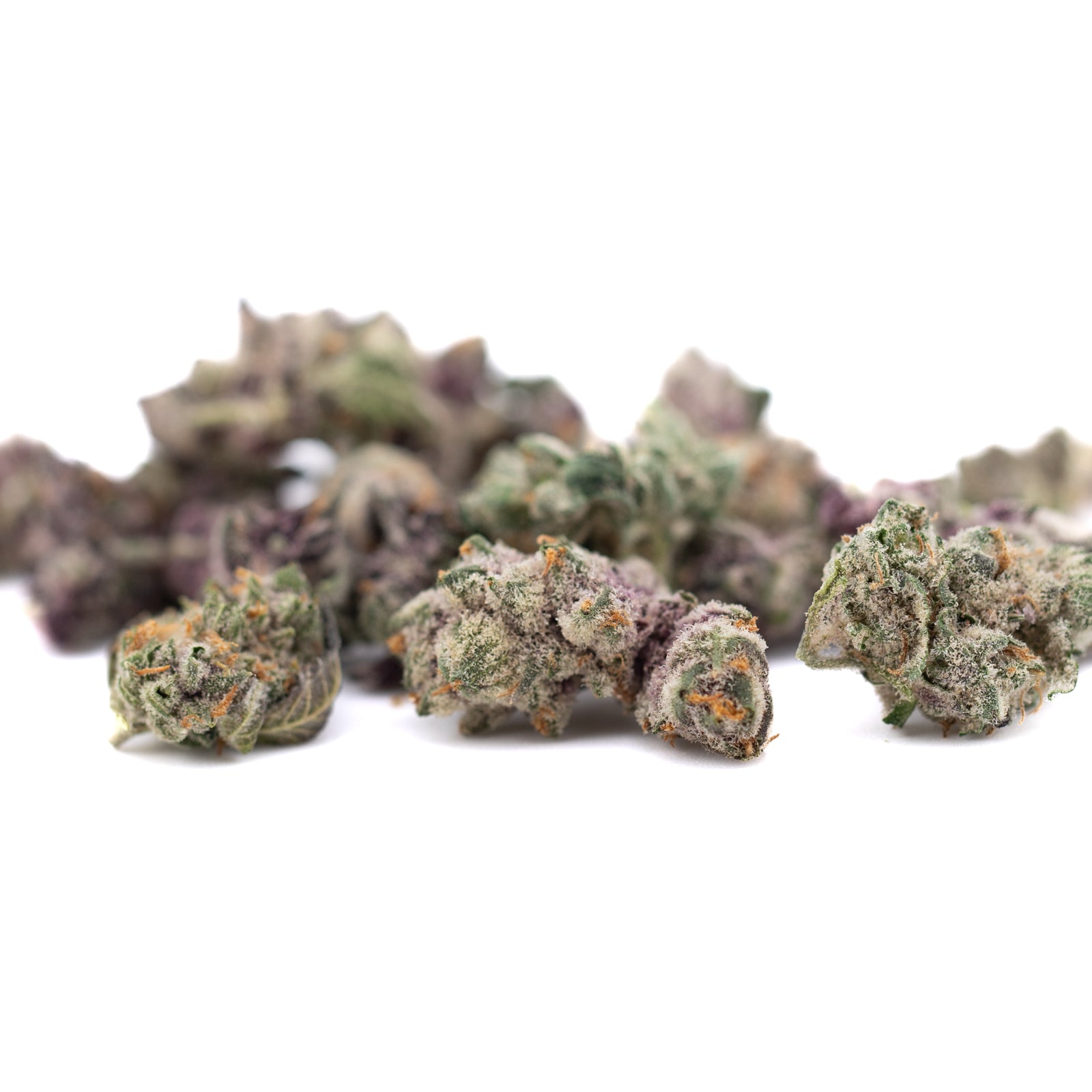 Dark Jokerz indoor THCa flower small with frosty trichomes and orange hairs