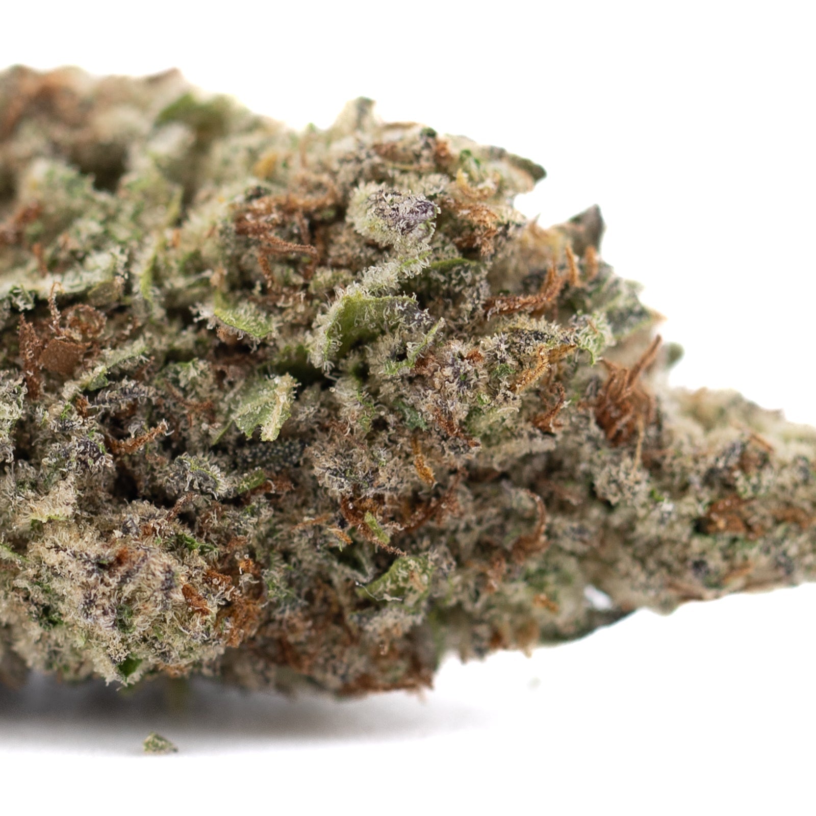 DEA-4 THCa hemp flower bud with green hues, frosty trichomes for medical patients