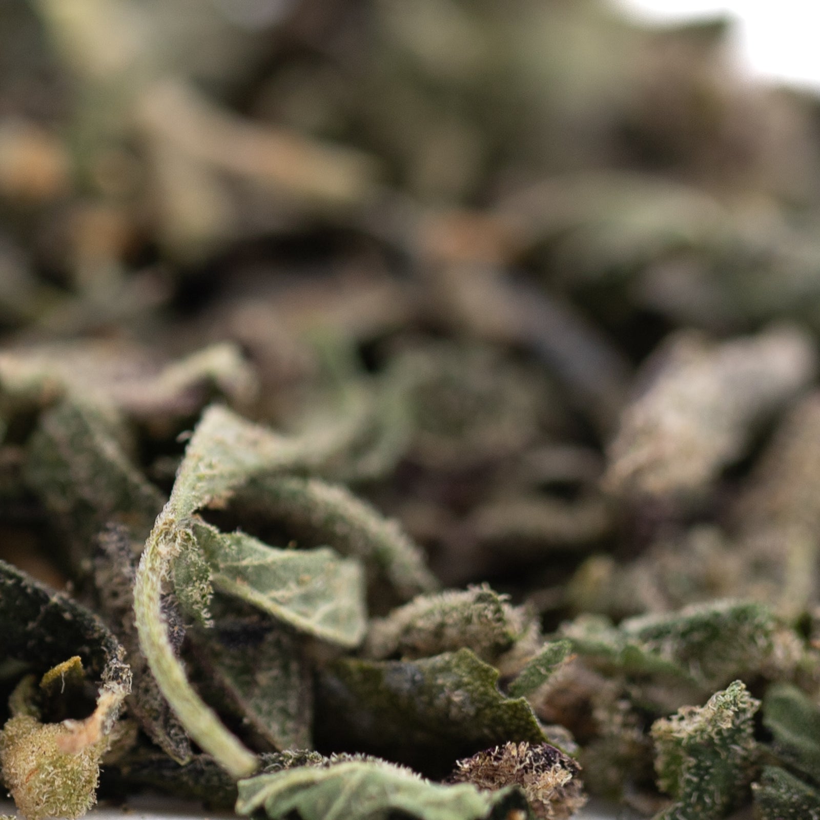 Dosi Mango THCa trim with green dried mint leaves, natural hemp flower