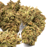 Dried CBD Hemp Flower with Trichomes and Orange Hairs in Early Nueve’s Cheesy Kush