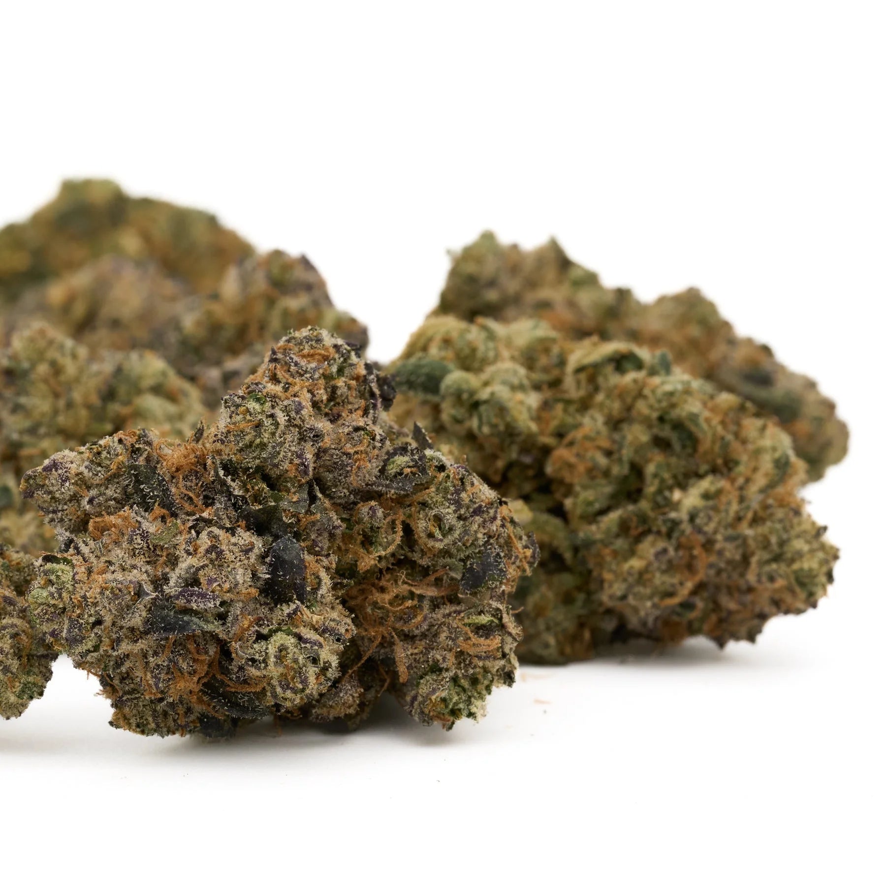 Dried Burmese Kush cannabis flower buds with trichomes and orange hairs for edible panties
