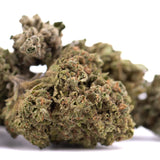 A dense green and brown emerald fire thca flower bud with sour lemon-lime notes for social enhancement use