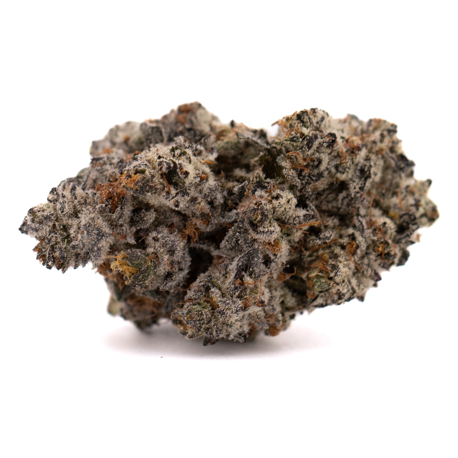 Dense trichome-covered Fire OG THCa Indoor Flower with orange hairs, best THCA flower