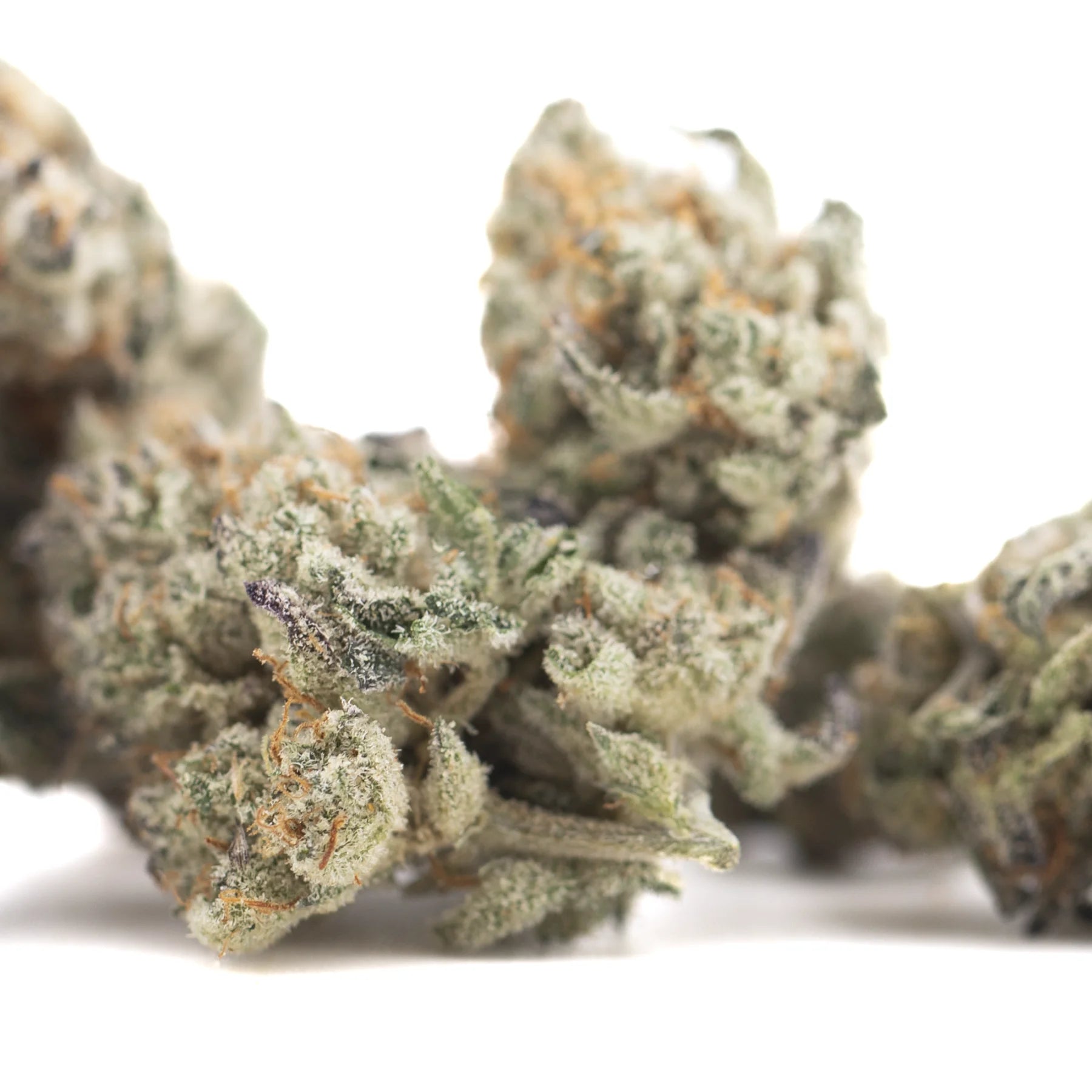 Flyin hawaiian indoor thca flower dense frosty green cannabis bud with white trichomes and orange pistils hemp flower