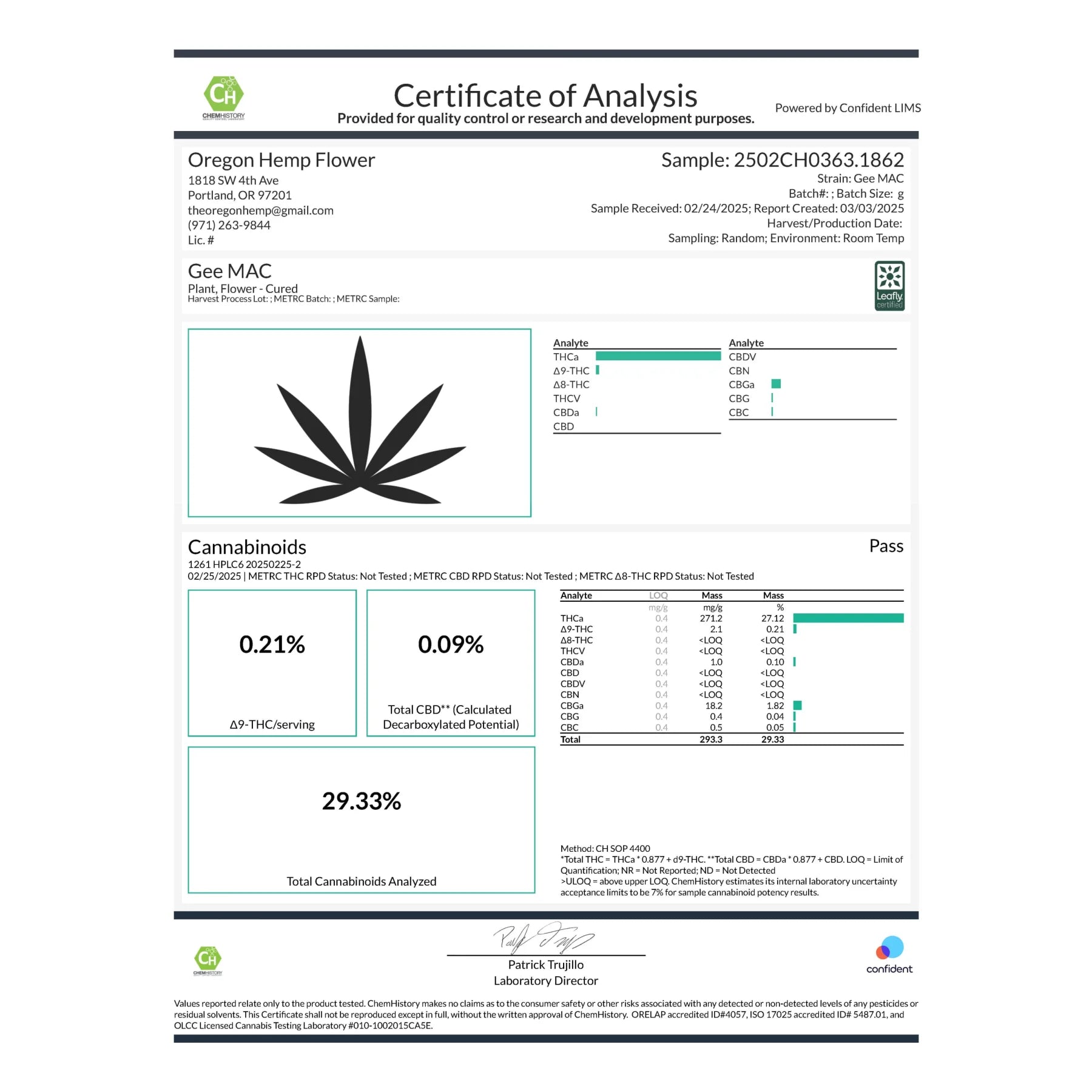 Certificate of analysis for G-MAC Indoor THCa Flower Lemon Cookie cannabis product