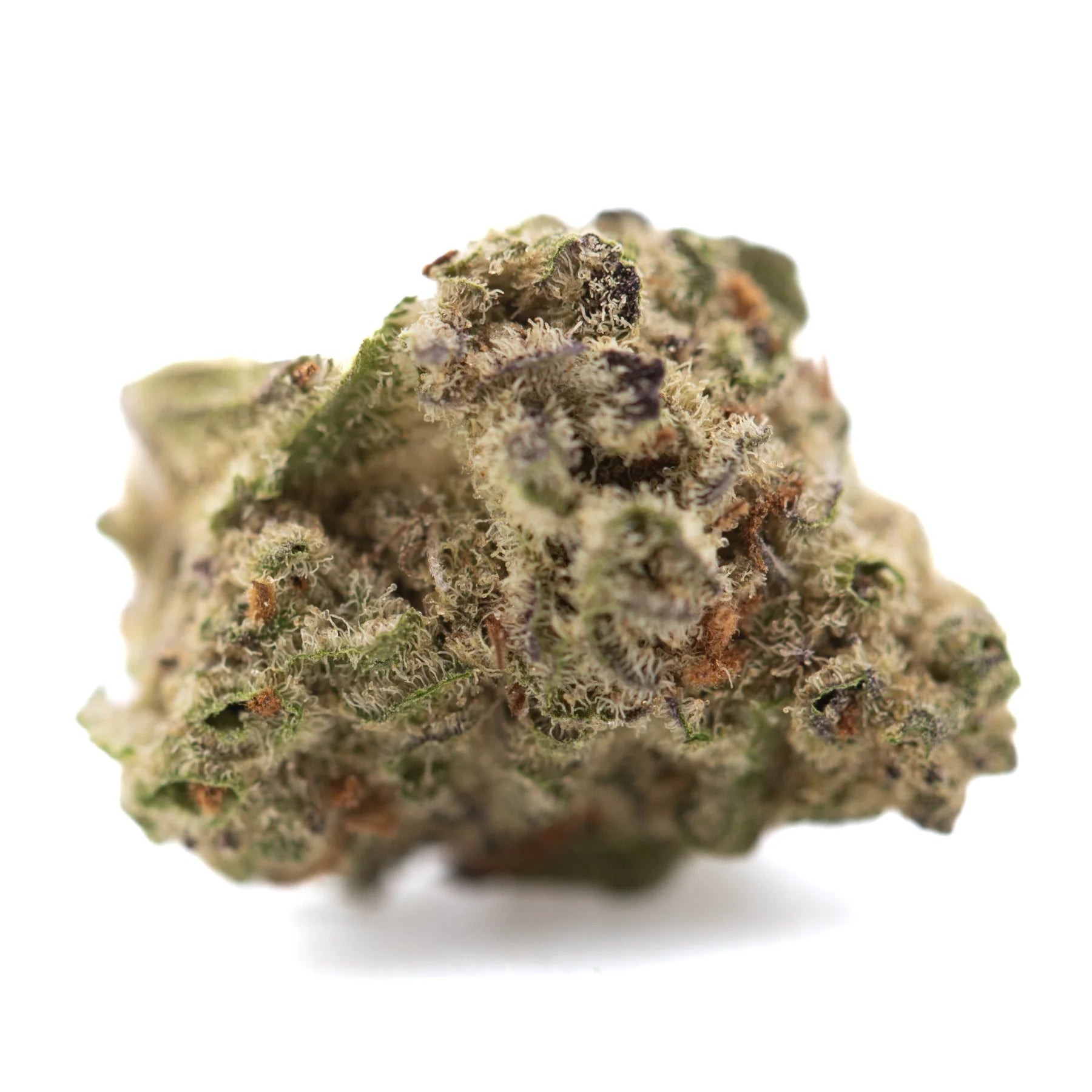Dense green thca smalls cannabis bud with fuzzy texture and orange pistils from oregon greenhouse smalls gas thca flower