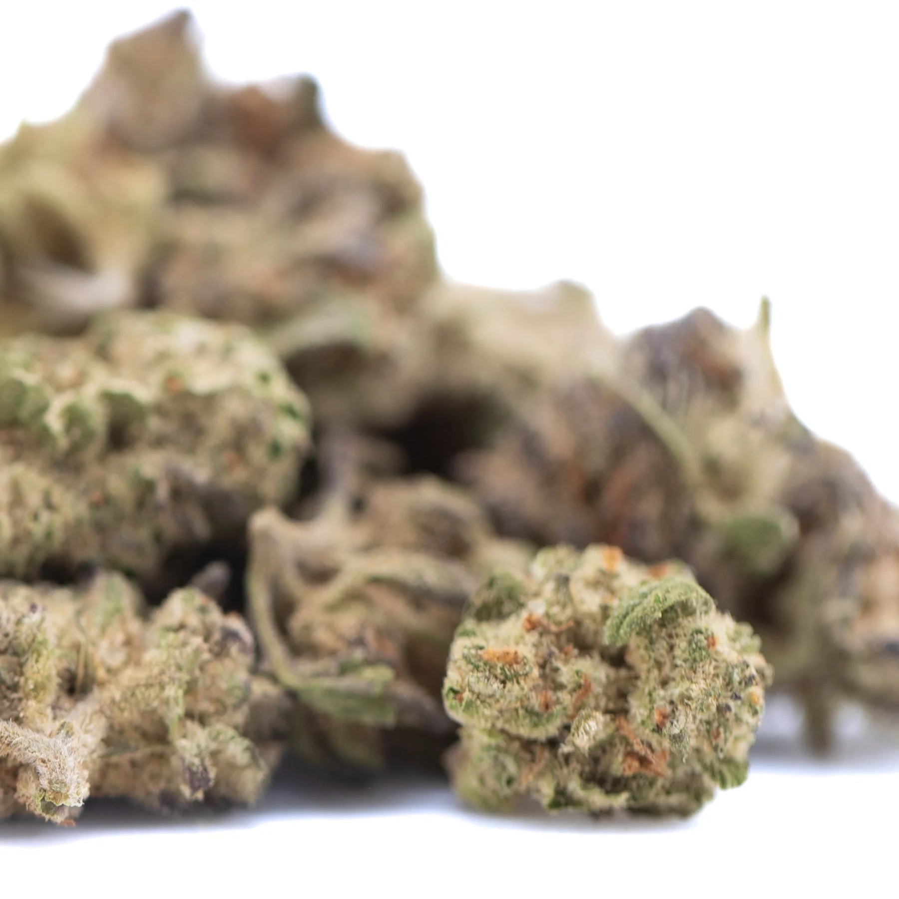Dense green and brown gas thca greenhouse small cannabis bud with visible trichomes hemp flower wholesale