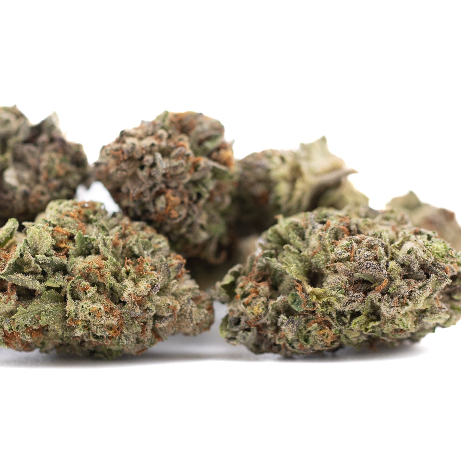 Gelato THCa Hemp Flower: Dense green and brown buds with resin glands