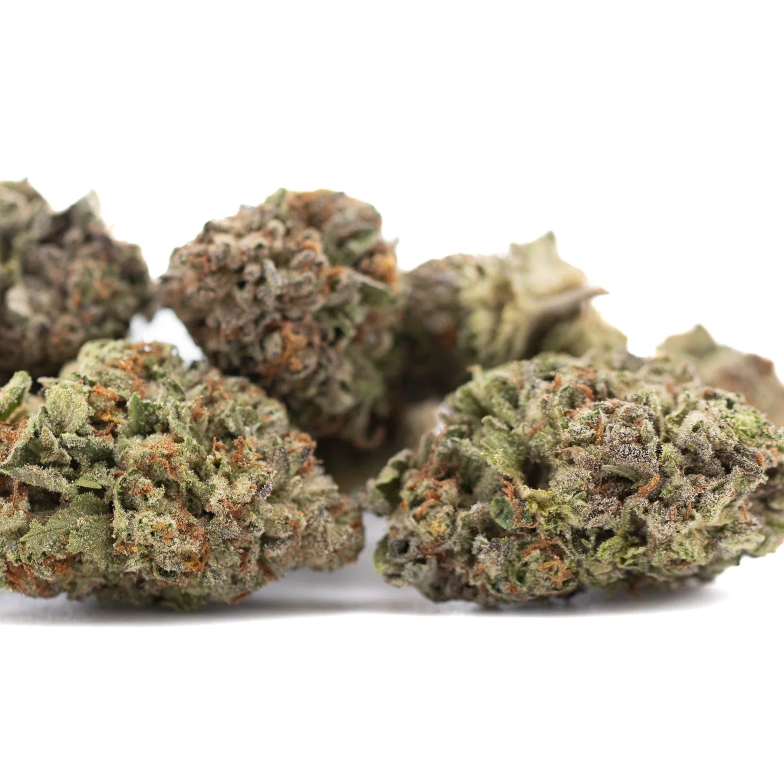Gelato THCa Hemp Flower: Dense green and brown buds with resin glands