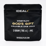 Black resealable pouch of God’s Gift THCa crumble dab wax 3g for potent dab wax experience