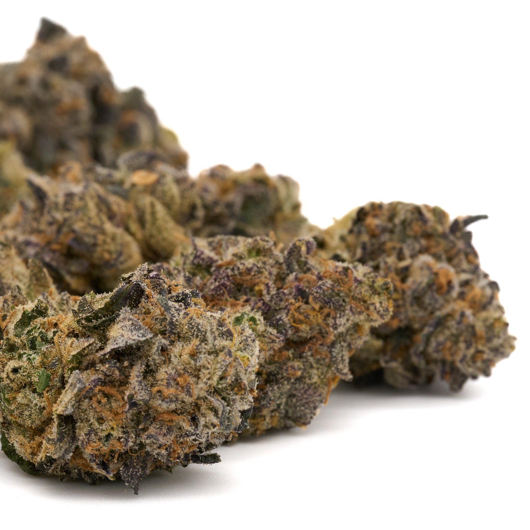 Dried Cannabis Buds with Trichomes and Purple Orange Hues Indoor Graffiti Mintz THCa Flower