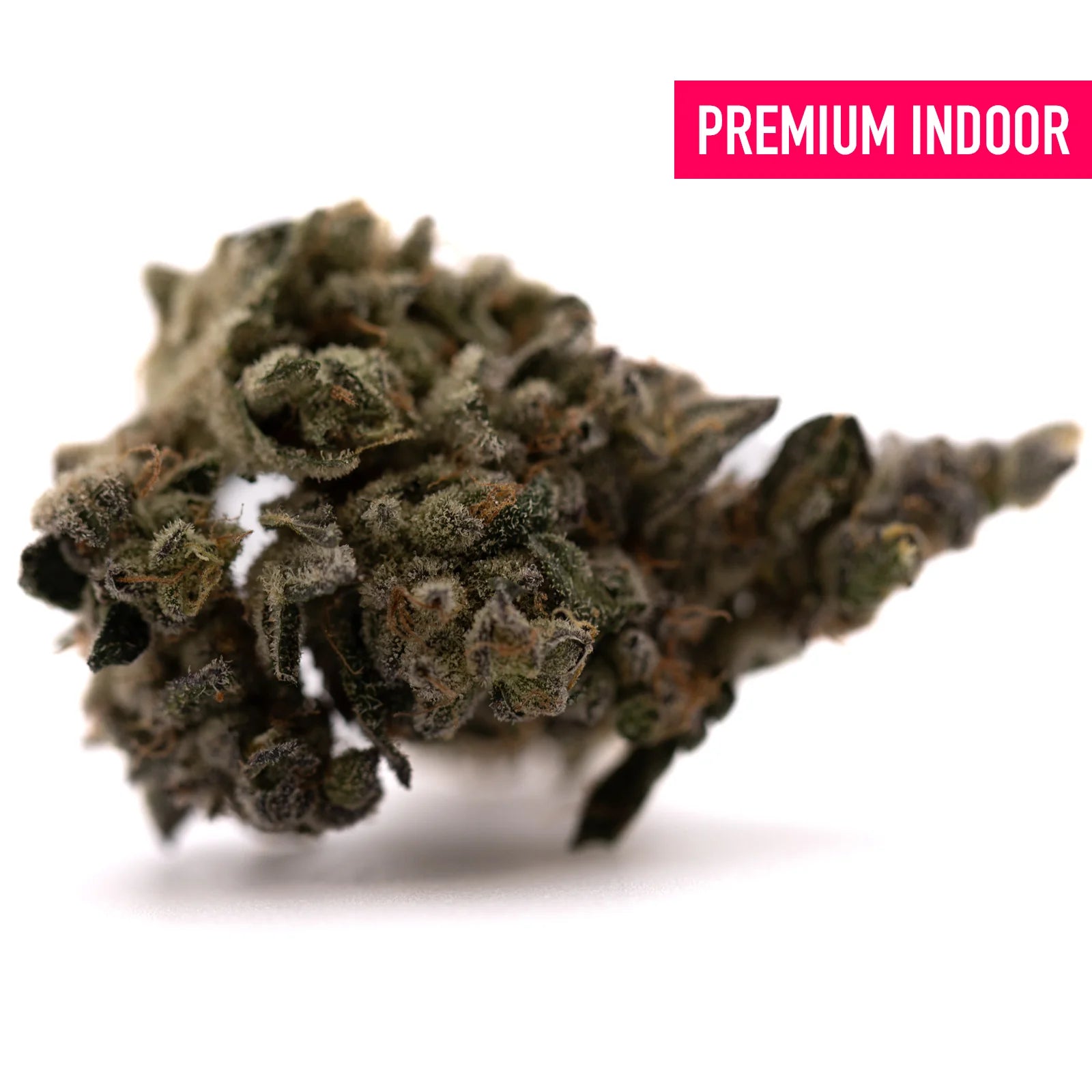 Dense crystalline Green Crack Indoor THCa Flower with dark green and purple hues