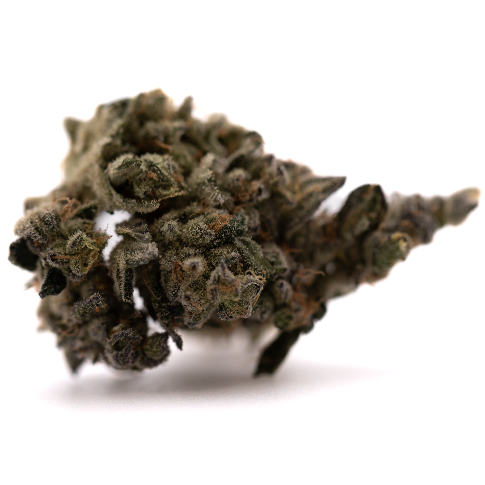 Dense dark green Green Crack strain indoor THCa flower covered in trichomes for terpene profile analysis