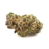 Dense light green Guava Tartz THCa flower full-term hemp flower with purple hues and trichomes