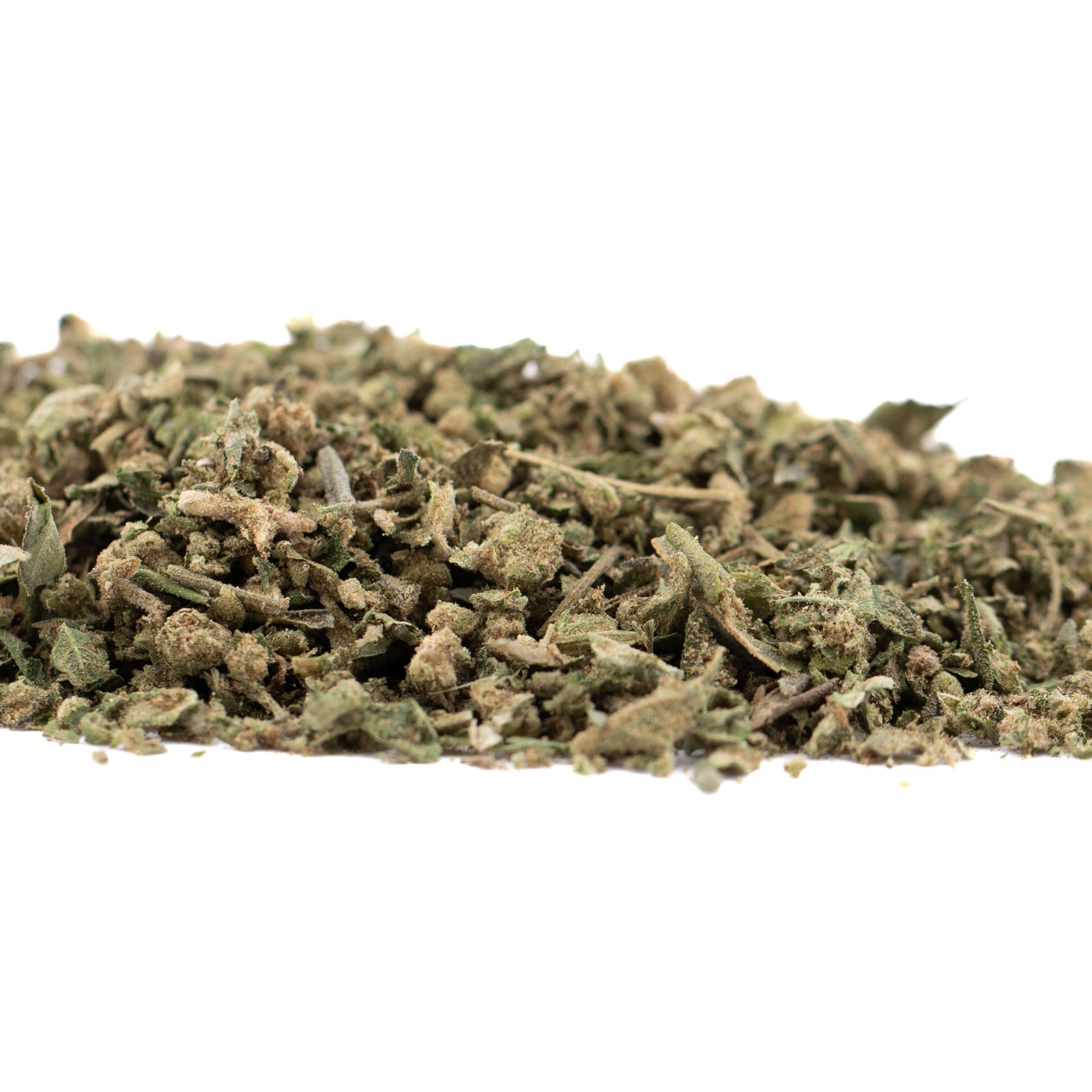 Dried crushed green herbs from Guava Tartz THCa Trim Wholesale Hemp Flower product