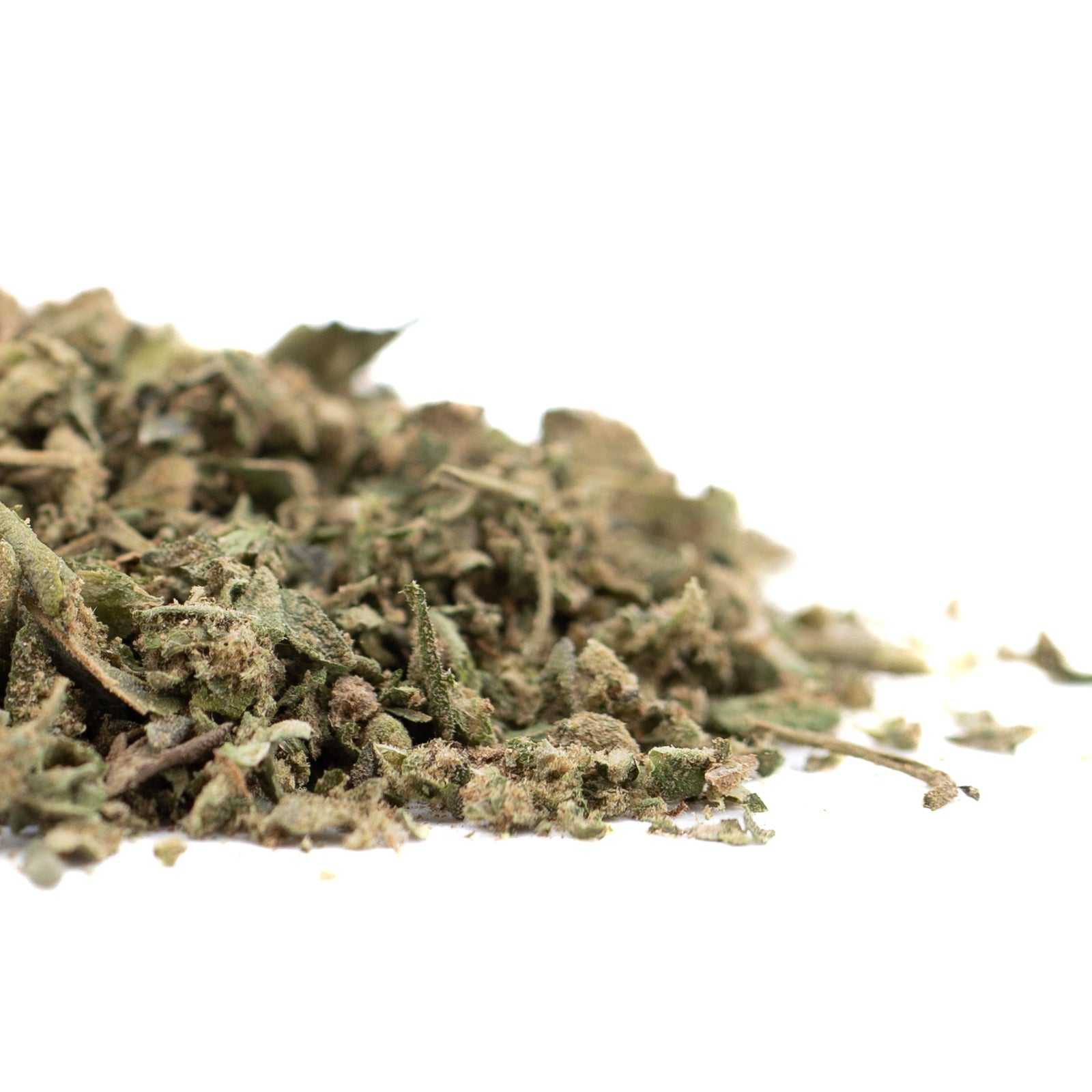 Dried green chopped herbs from Guava Tartz THCa Trim wholesale hemp flower product