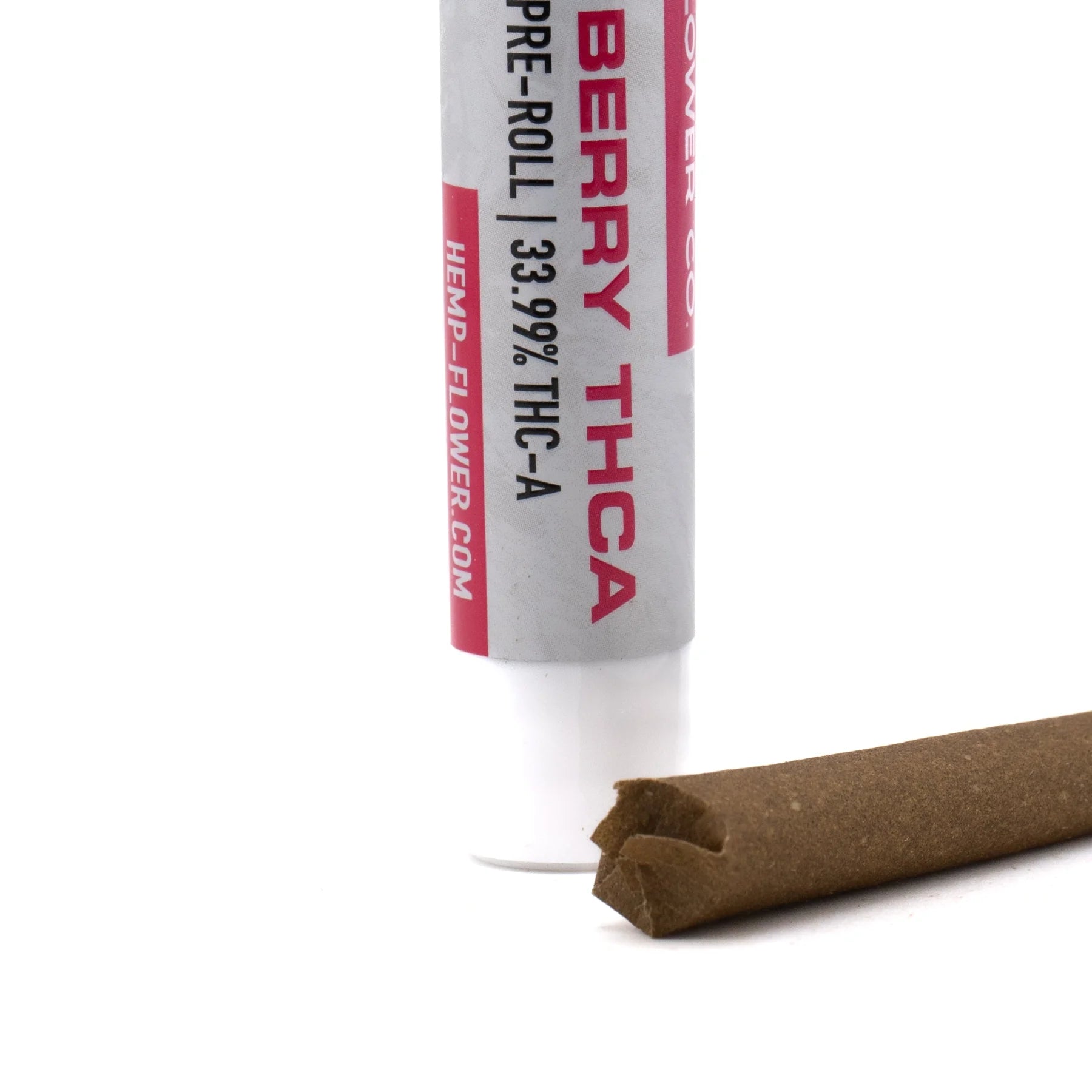 Halle berry pre-roll hemp flower in a white tube with red text next to a brown paper wrapper from ice cream cake series