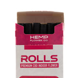 Pink and white cardboard box of hemp flower co harlequin cbd cigarettes with 29 percent cbd 12 pack smokes