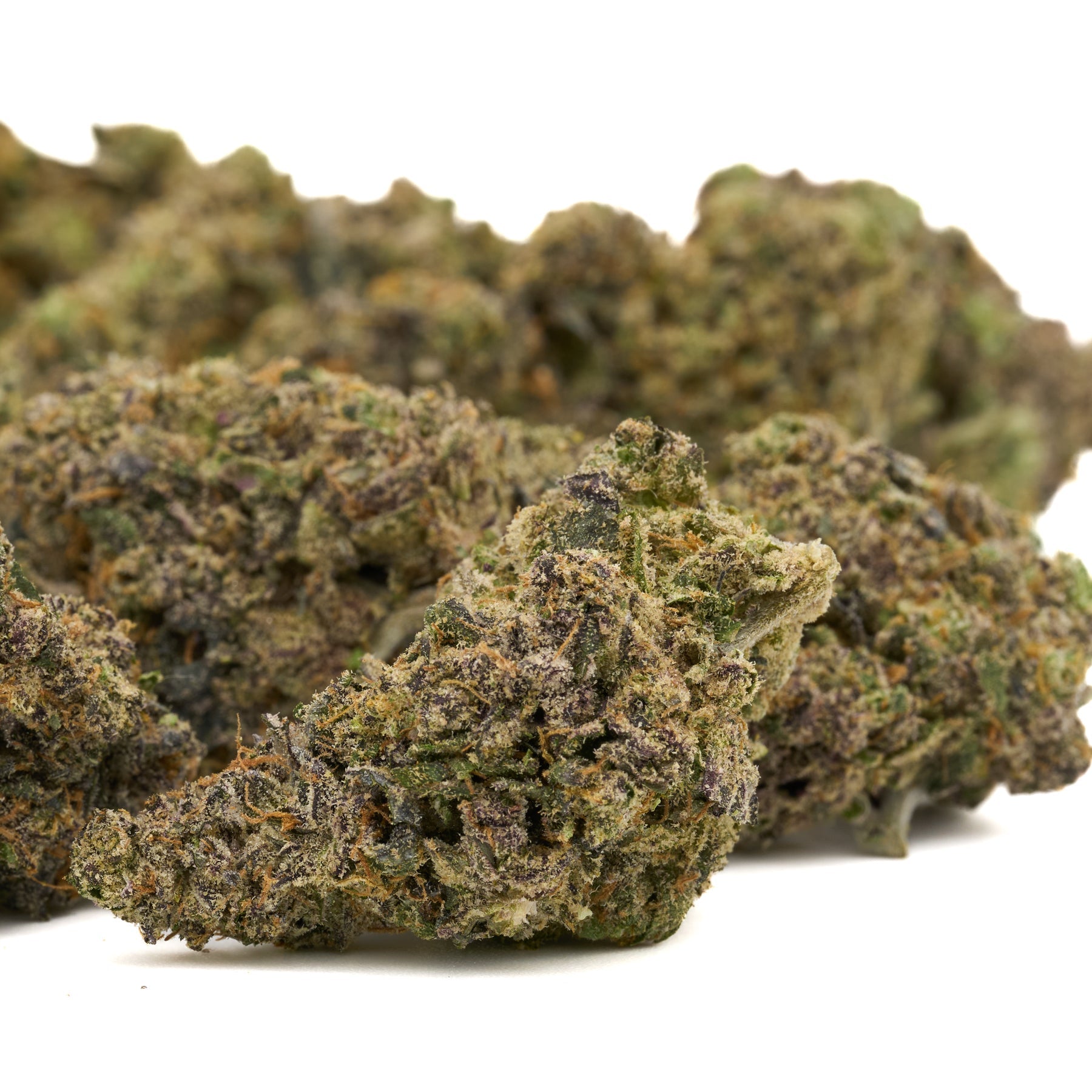 Dried purple cannabis buds with trichomes from Hash Burger Indoor THCa Flower hemp flower