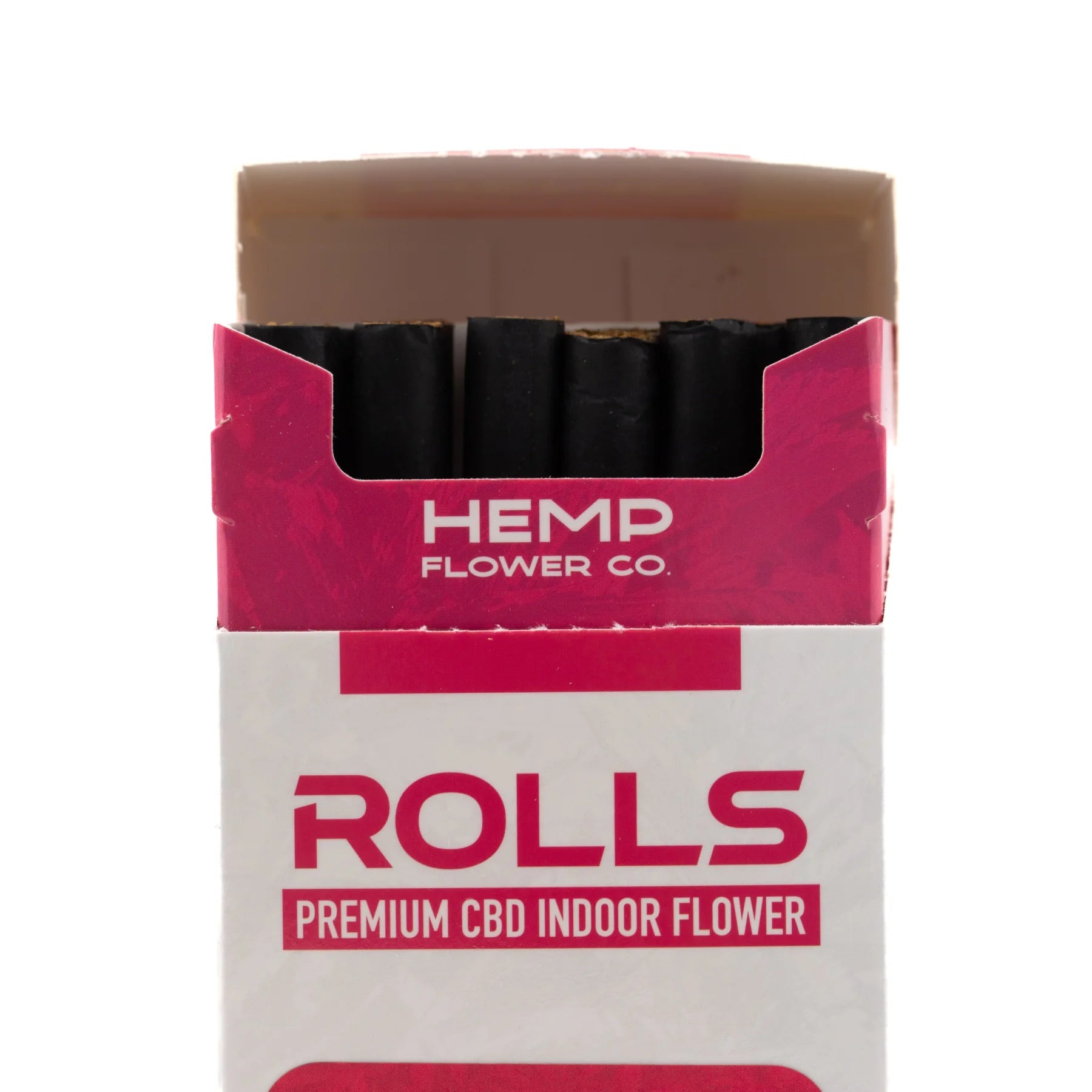 Pink and white cardboard box of hemp flower co premium greenhouse thca pre-rolls hawaiian dream 28.57 percent cbd cigarettes 12 pack