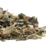 Huckleberry Diesel THCa trim: dried hemp flower buds in green and brown hues