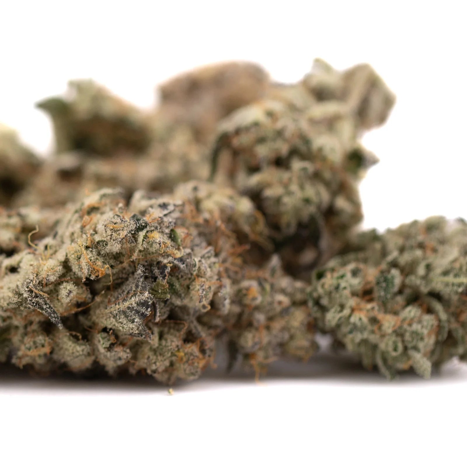 Close-up of Jelly Breath Indoor THCa Flower with cannabis buds, trichomes, orange hairs