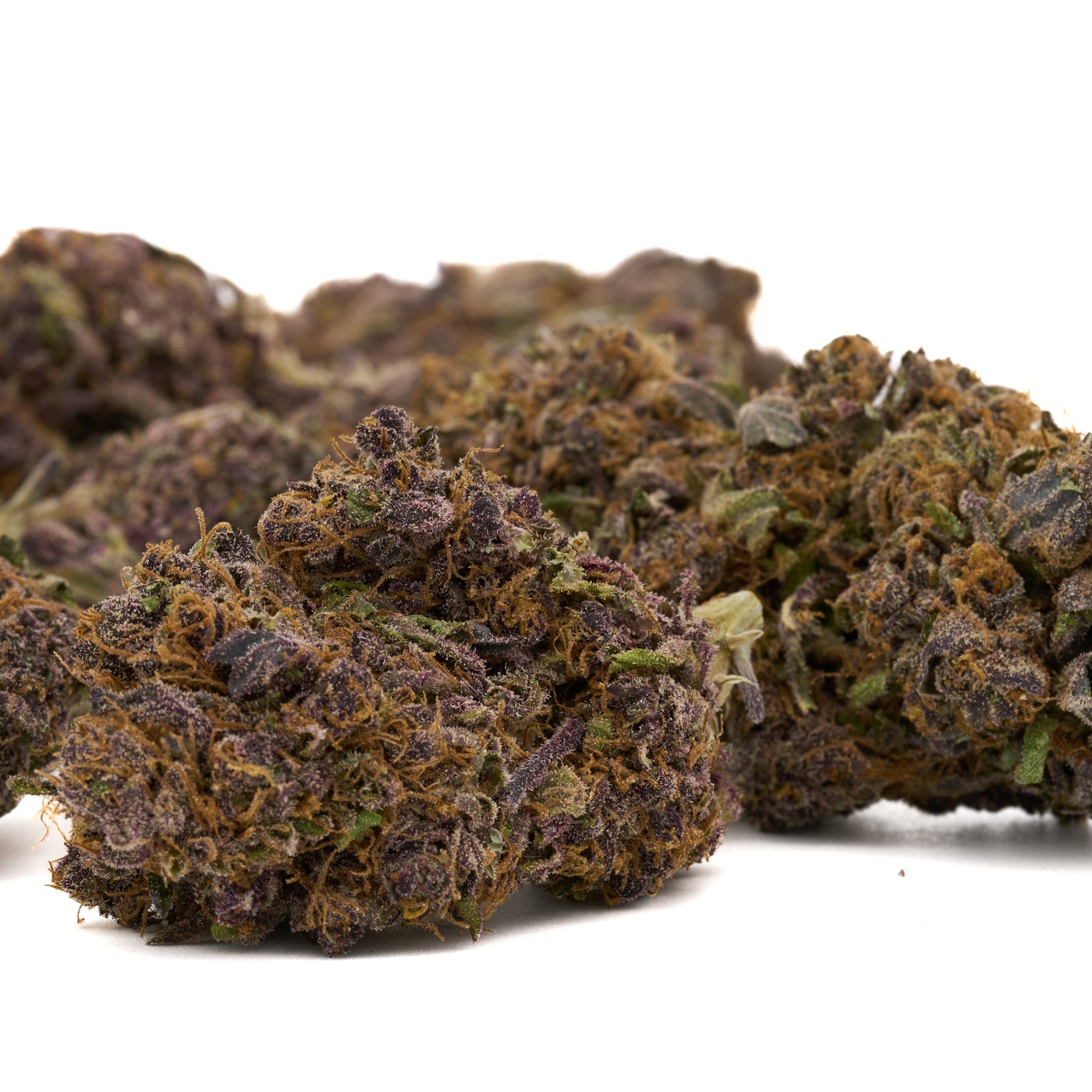 Dark purple Jimi Hendrix Indoor THCa Flower with orange hairs, sour lemon hemp aroma