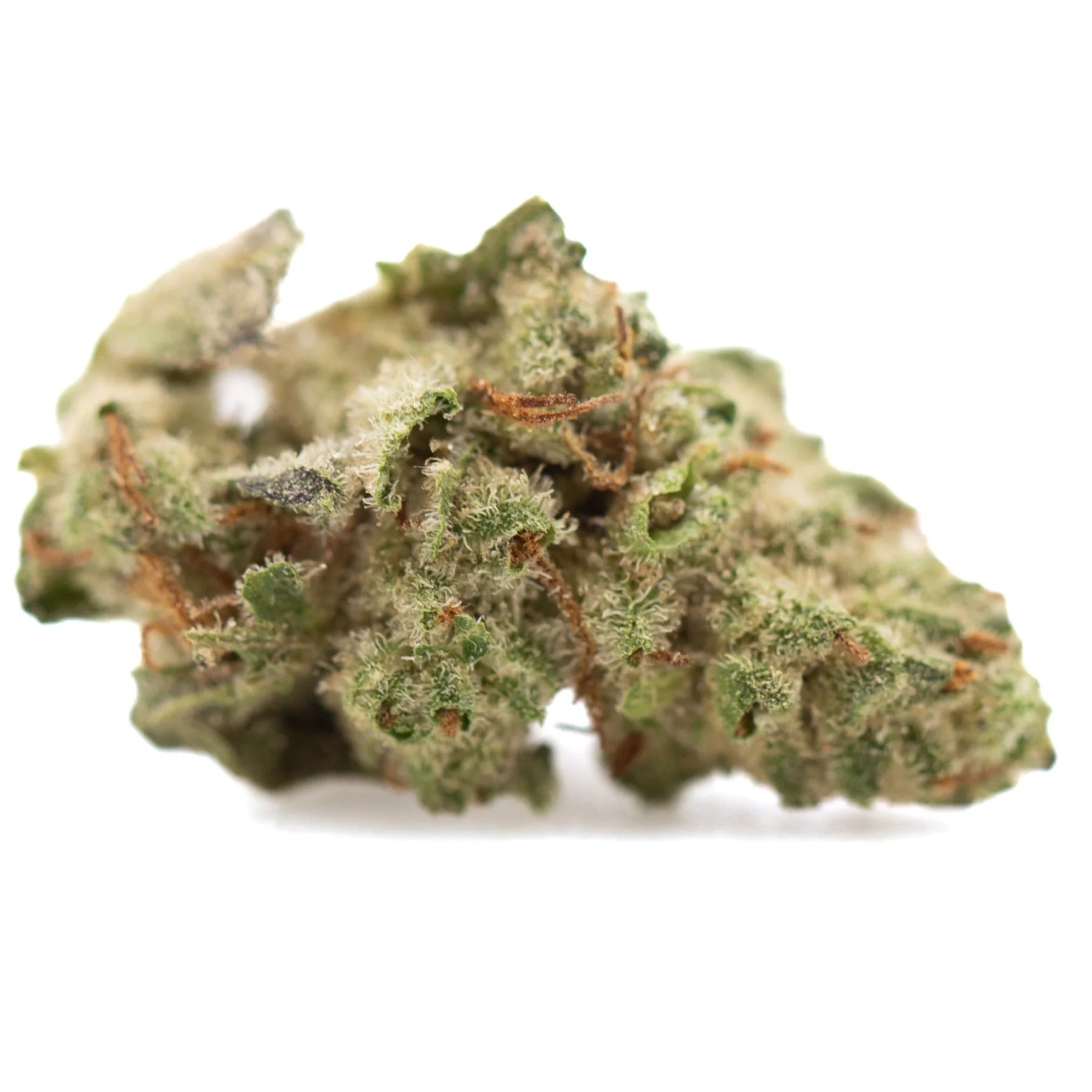Joker og thca greenhouse smalls dense green cannabis bud with frosty trichomes and orange pistils for laughter-inducing effects