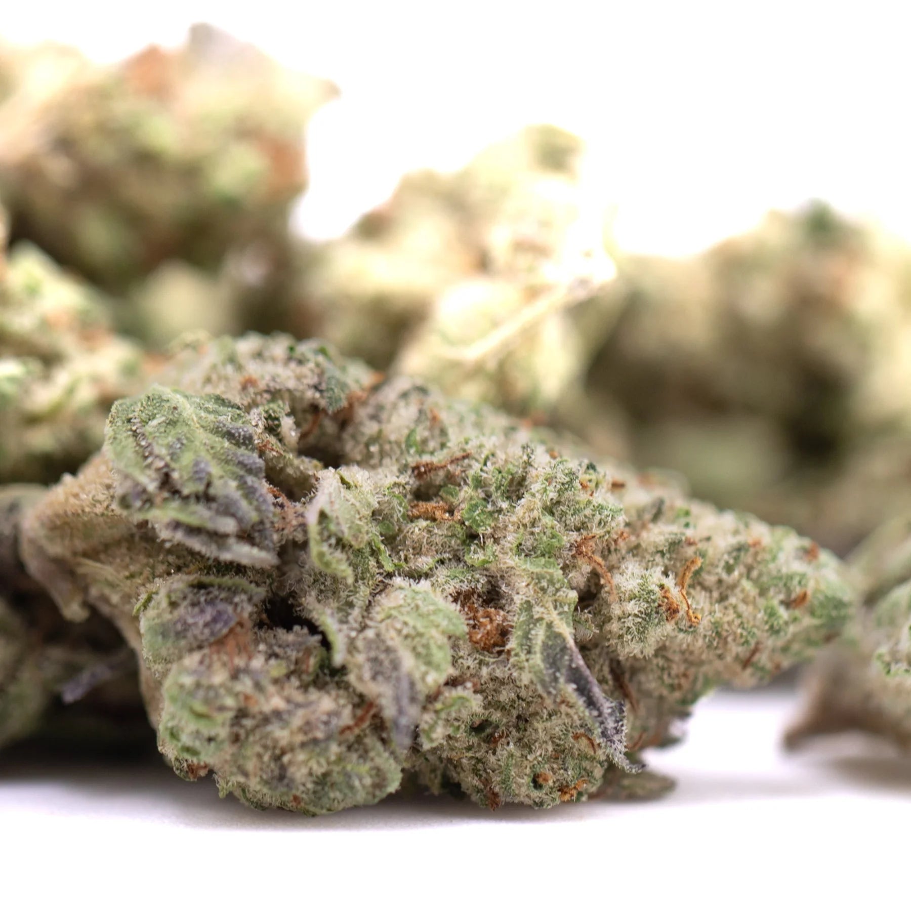 Jokerz candy thca greenhouse smalls hemp flower with dense green buds frosty trichomes and grape gasoline purple hues