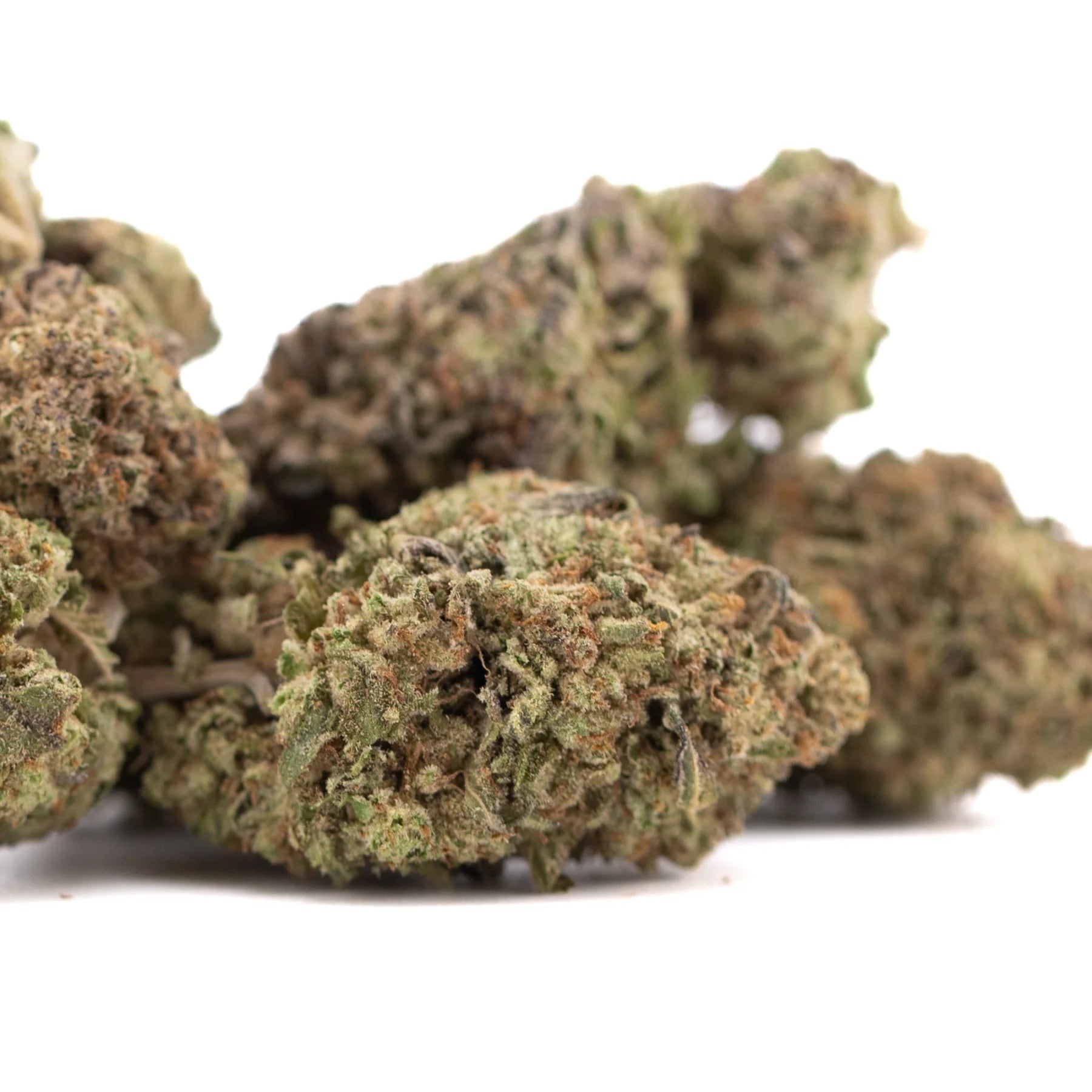 Dried jokerz NOS thca flower hemp buds with dense green and brown hues resembling jet fuel and white runtz strains