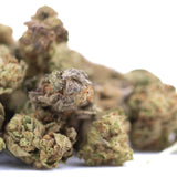 A cluster of dense green jokerz nos thca hemp flower buds with frosty white trichomes and orange pistils like white runtz