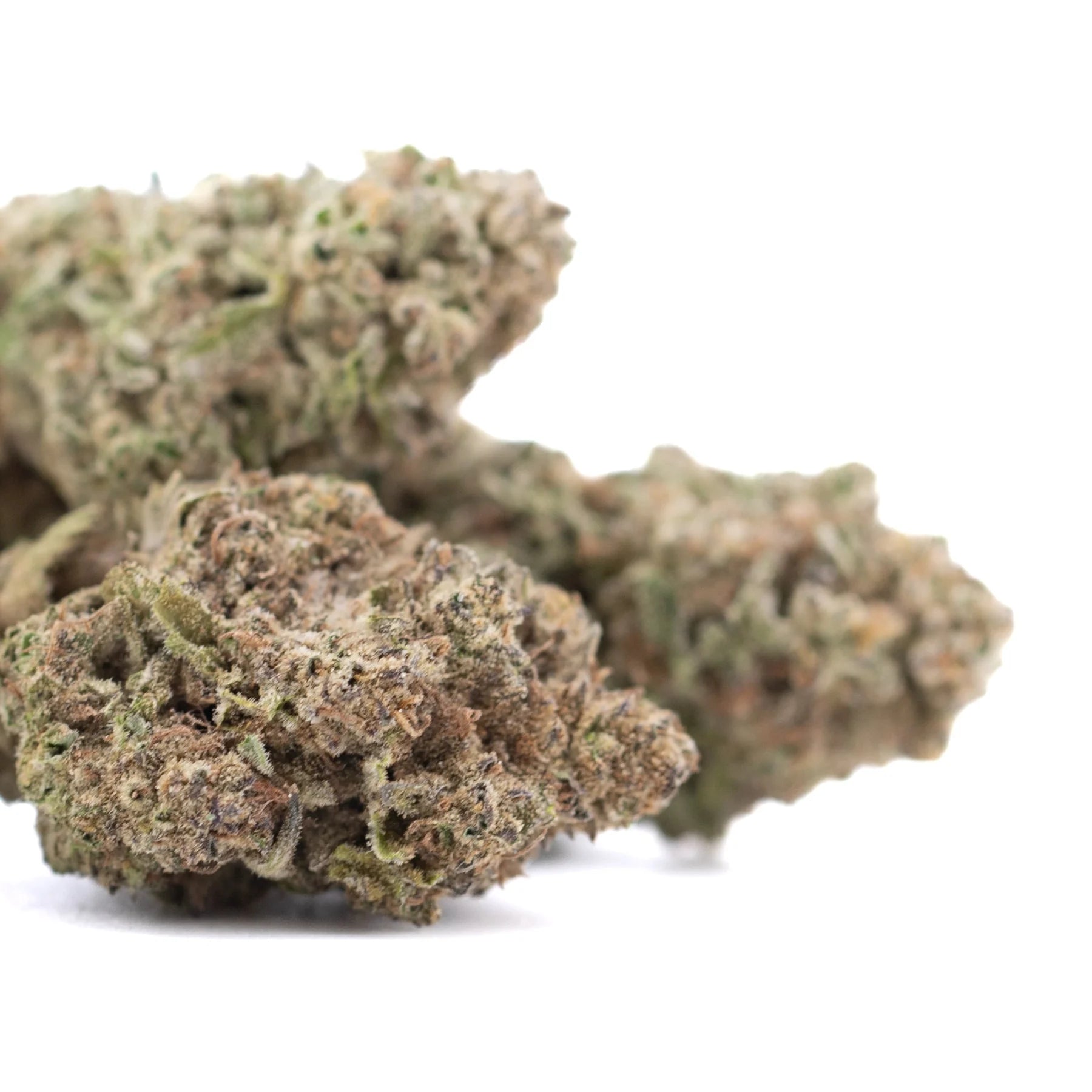 Dried greenhouse hemp buds from joy thca hemp flower with dense trichomes and greenish brown lemon kush terpene profile