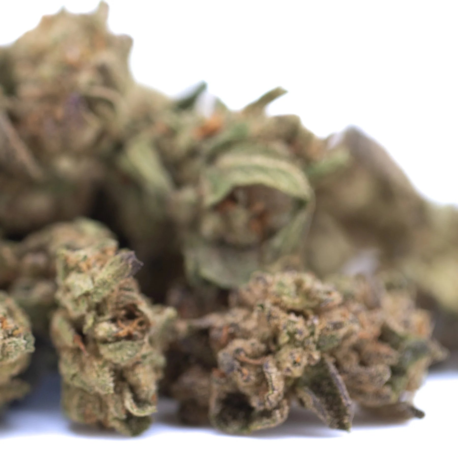 A dense green and brown lemon cherry gelato thca hemp flower bud with visible trichomes and cherry pie notes