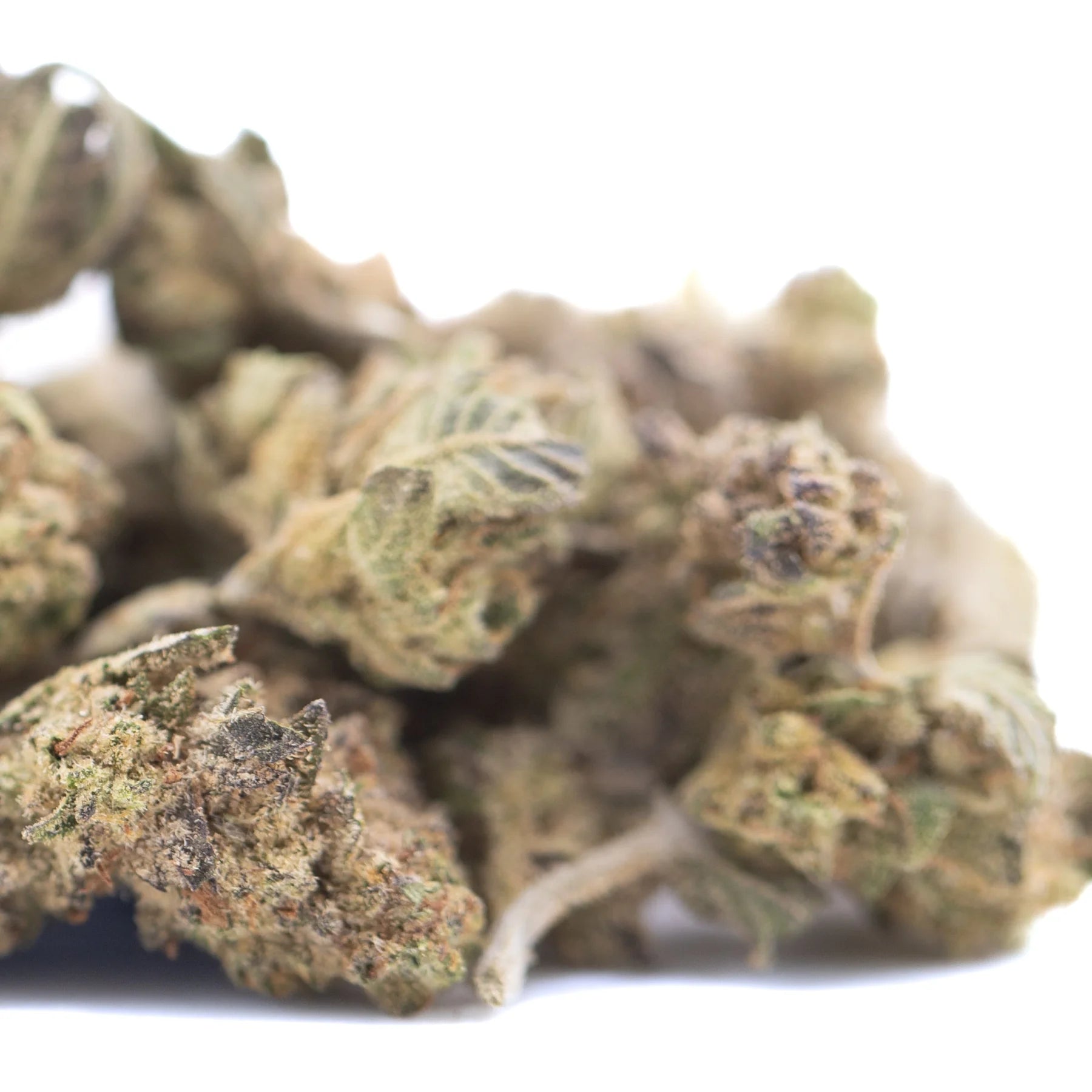 A dense resinous lung buster thca hemp flower with green and brown hues covered in trichomes from solfire gardens total cannabinoid