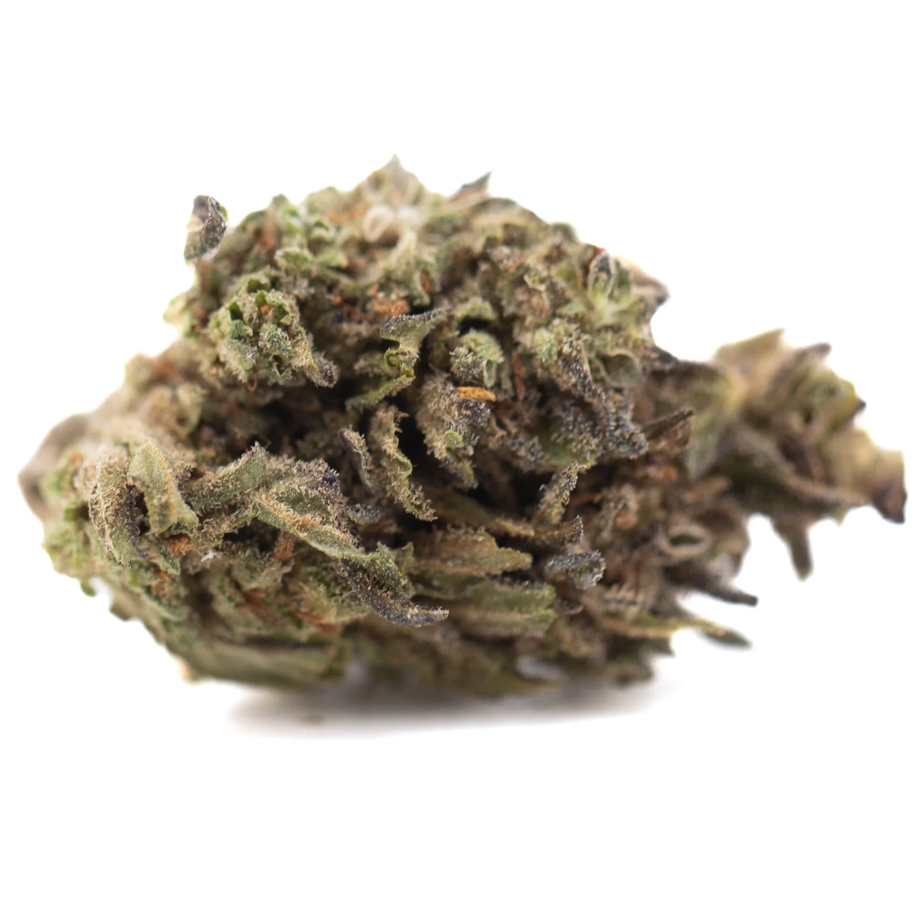 A dense green and brown magik cbd creamy blueberry hemp flower full-term bud covered in trichomes