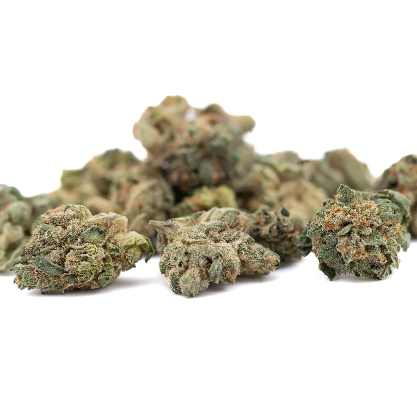 Maria’s Cookies indoor THCa flower hemp flower with green, orange, and white trichomes