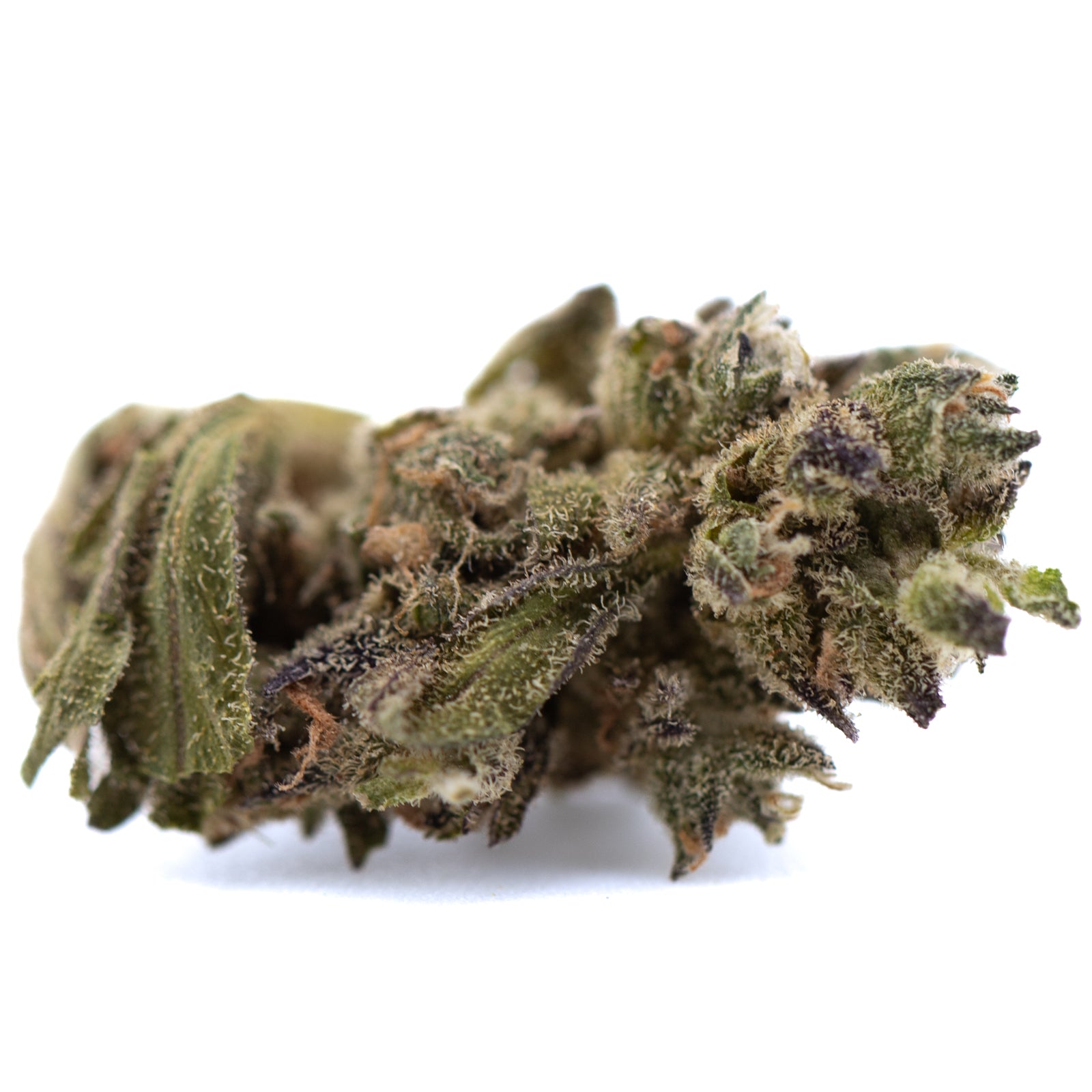 Mendo Breath THCa flower smalls: potent purple buds with green leaves