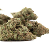 Moroccan peach thca hemp flower with dense frosty green and brown buds showcasing exotic moroccan texture