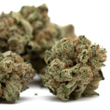 Close-up of Moroccan Peaches Indoor THCa Flower with trichomes and orange hairs