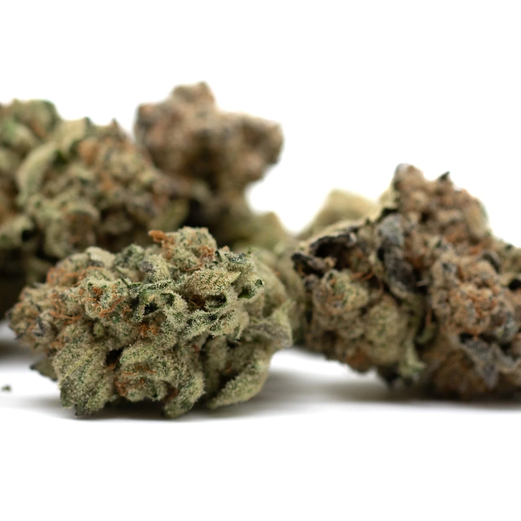 Close-up of Moroccan Peaches THCa Flower with trichomes and orange hairs hemp flower