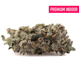 Dense frosty green mountain huckleberry indoor hemp flower with orange pistils and textured surface, oregon blueberry strain