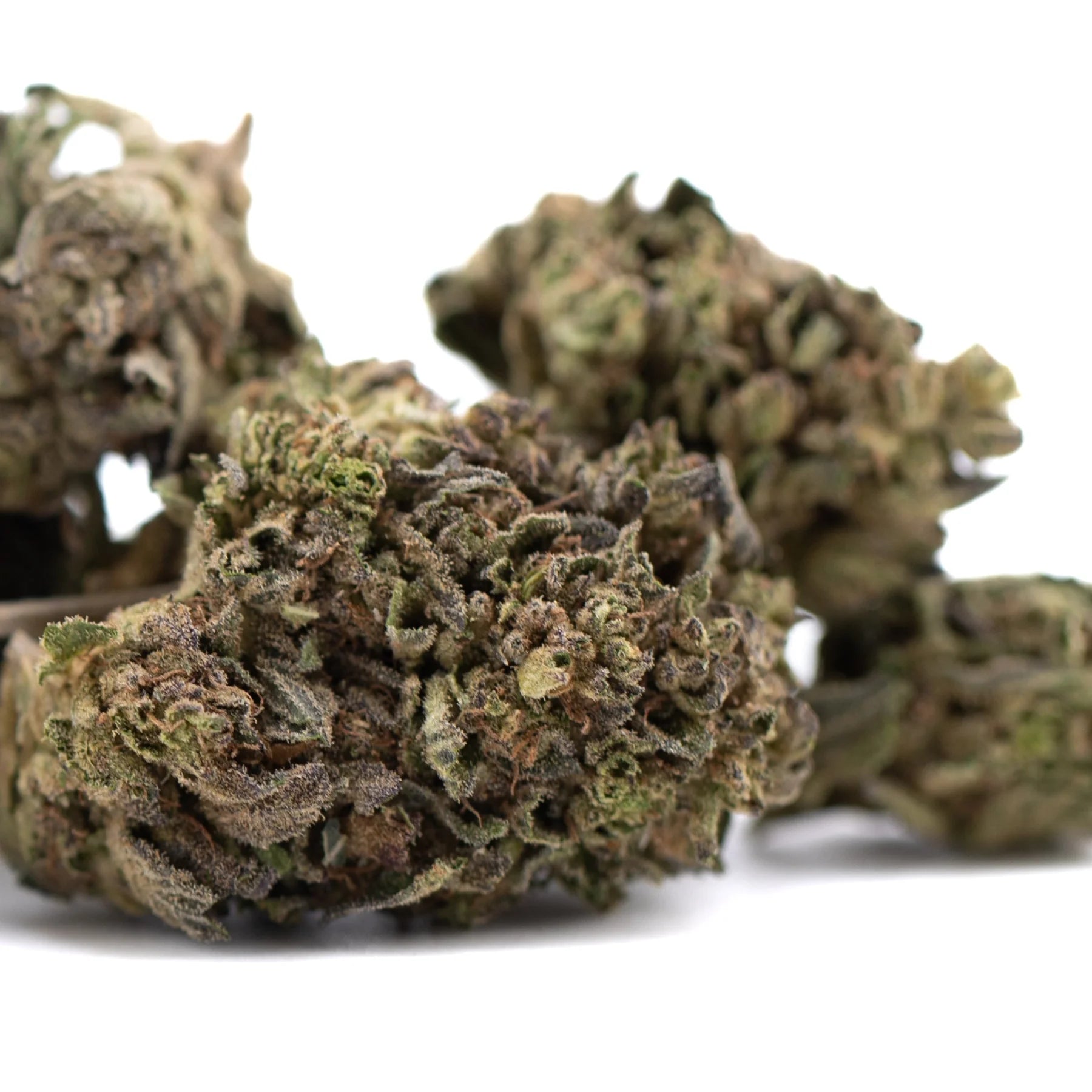 Mature orange runtz thca flower with dense frosty trichomes and green brown purple hues for morning motivation